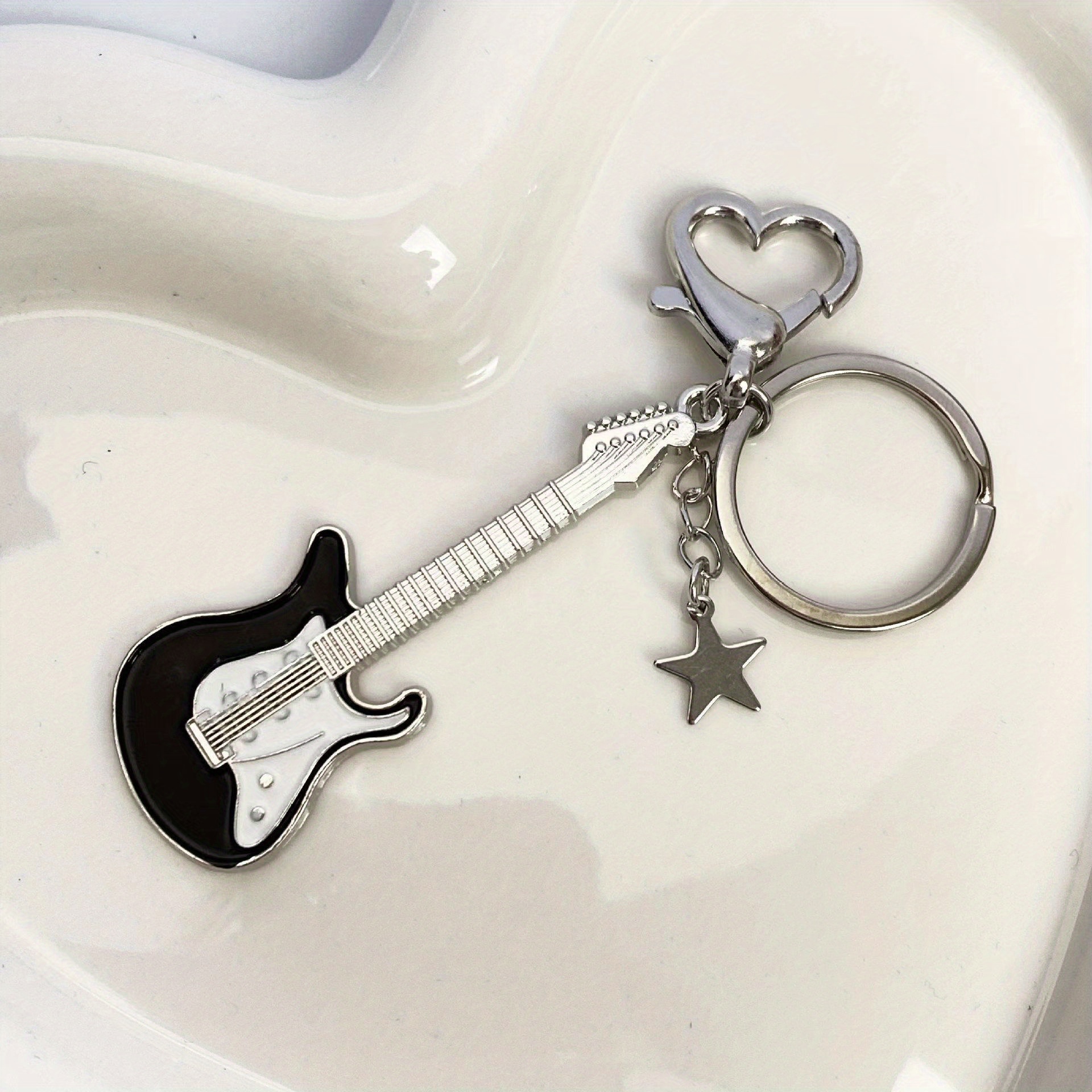 1pc electric guitar star bass pendant keychain for men retro backpack pendant ornament   style keychain 1pc black 6