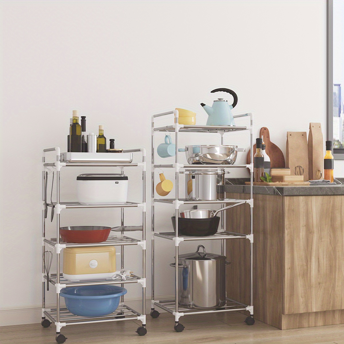 Kitchen Rack Storage Rack With Wheels Removable Trolley Oven