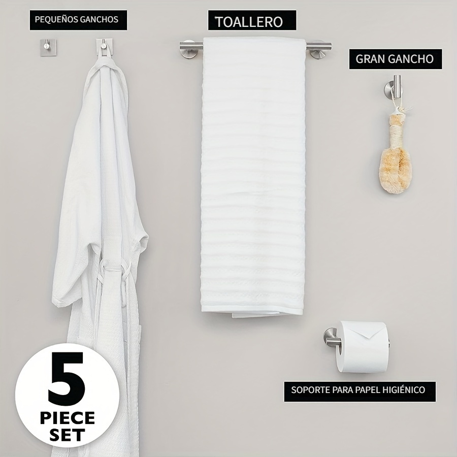 Juego de accesorios de baño de 5 piezas, los juegos de toalleros incluyen  toallero, soporte para papel higiénico, gancho para toallas, juego de