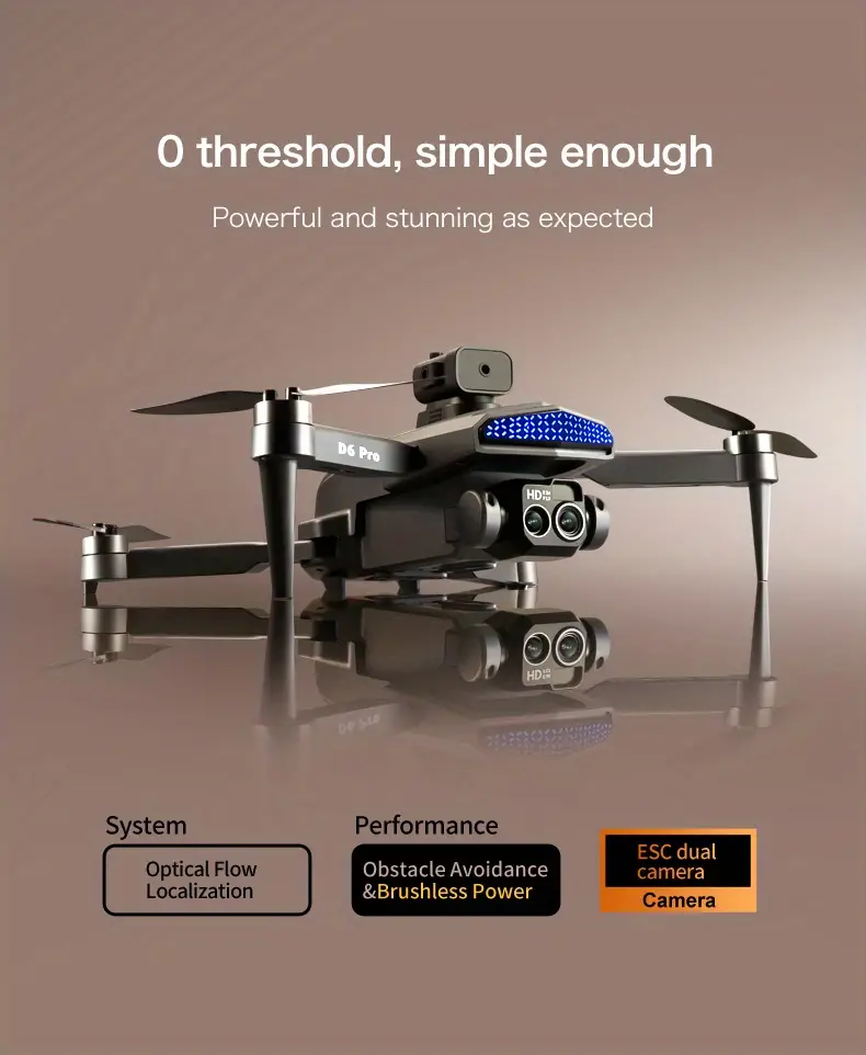 esc camera, d6 pro orange brushless optical flow remote control drone with sd dual camera 2 3 batteries esc camera 540 intelligent obstacle avoidance upgraded brushless motor headless mode wifi fpv app control details 2