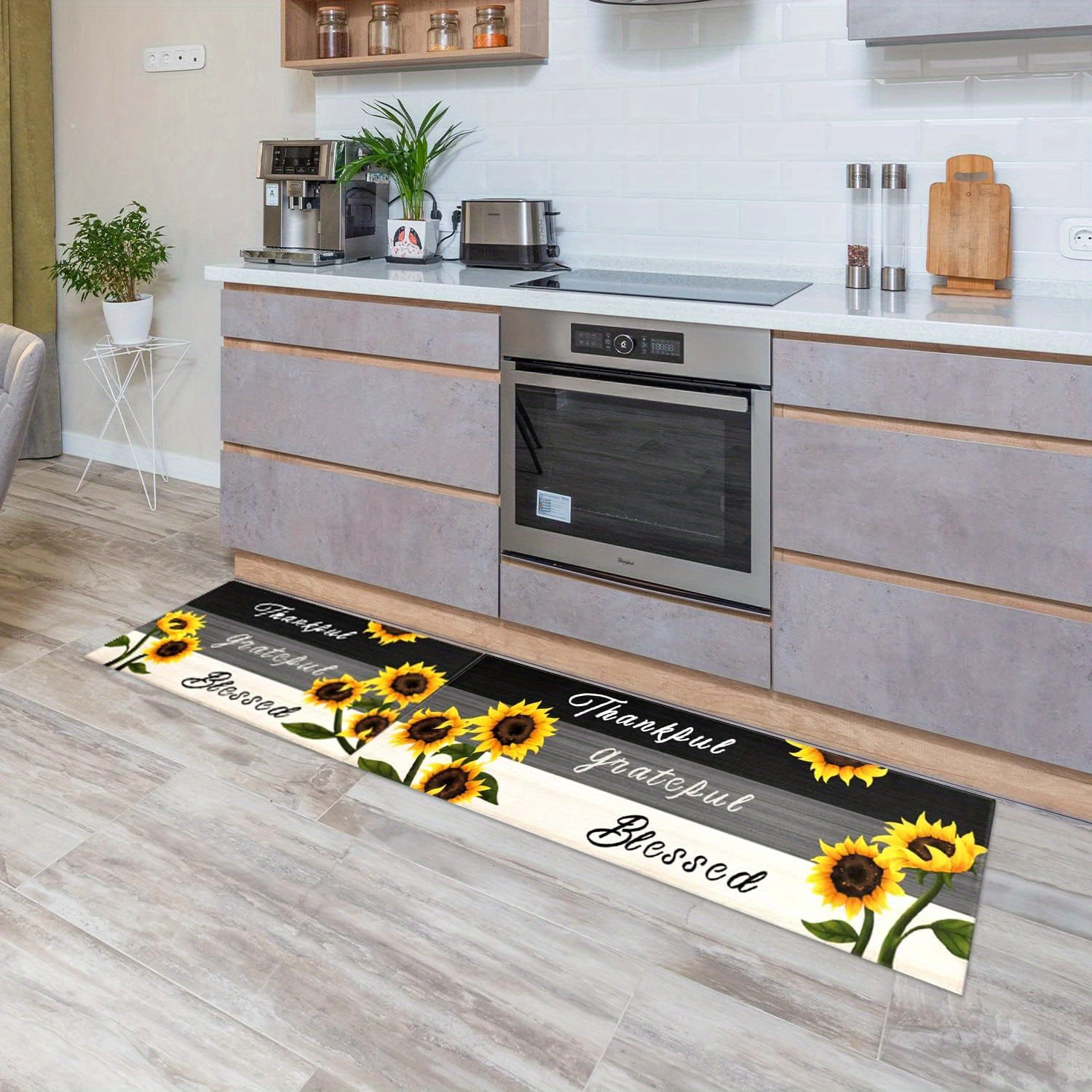 SOFERI Juego de 2 alfombras de cocina con girasol antifatiga