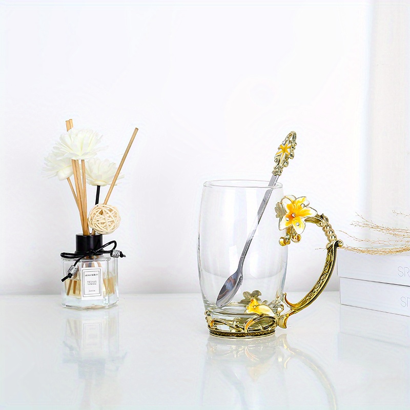 Glass Cup Rose Enamel Crystal Tea Cup Coffee Mug Tumbler - Temu