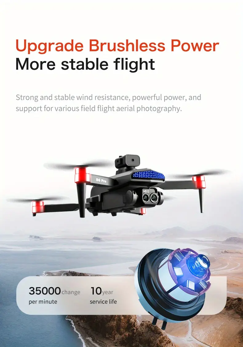 esc camera, d6 pro orange brushless optical flow remote control drone with sd dual camera 2 3 batteries esc camera 540 intelligent obstacle avoidance upgraded brushless motor headless mode wifi fpv app control details 9