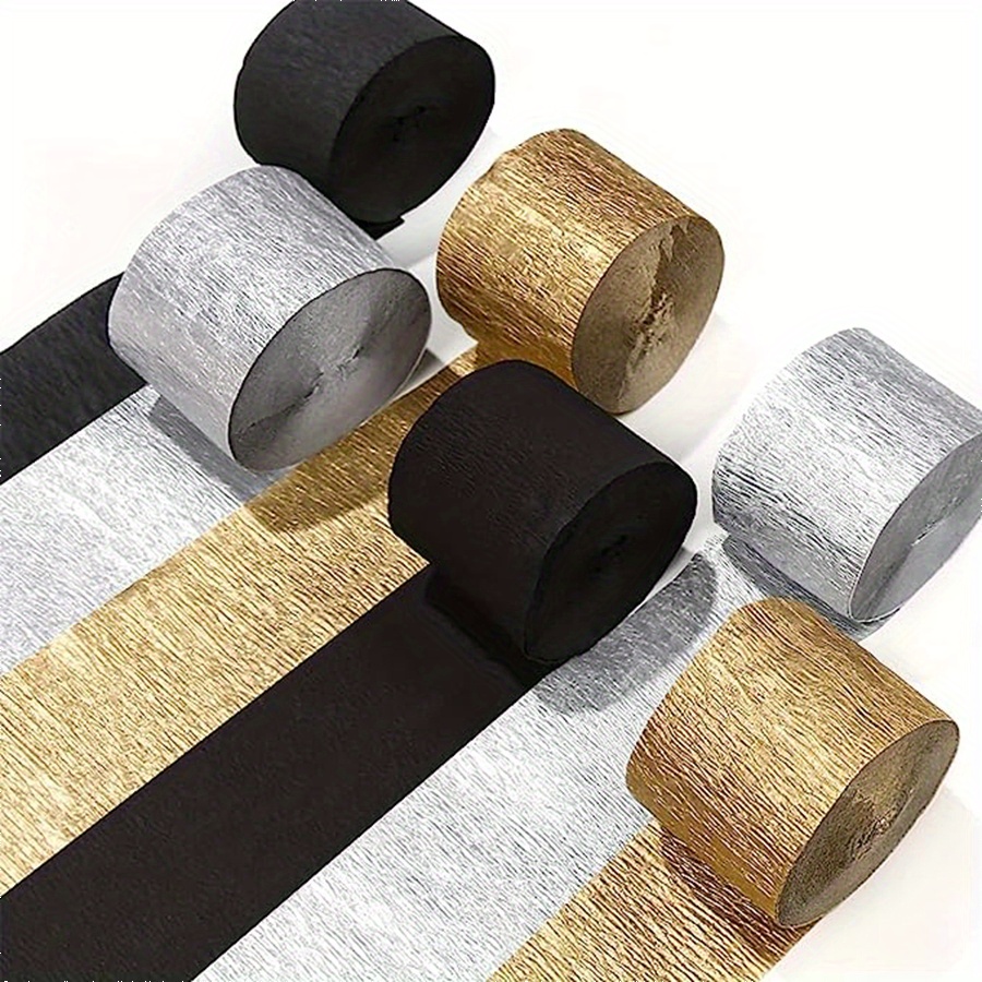 6pcs, Crepe Paper Streamers, Pack Of Golden, Silvery And Black Party  Streamers For Party Wedding Decorations