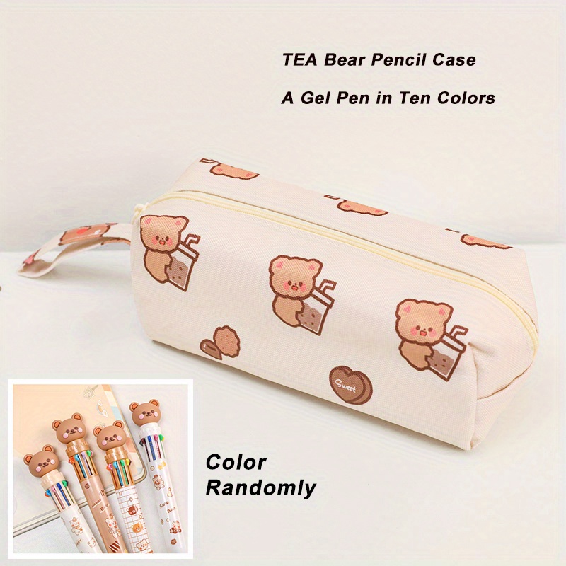 Kawaii Bear Dog Pencil Case Cute Large Capacity Canvas Pencil Bag Pouch  Cartoon Pen Organizer Students School Stationery