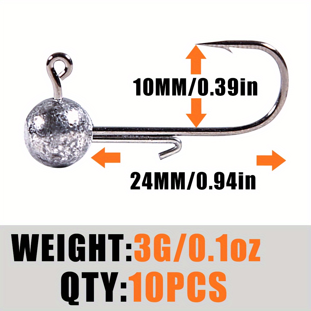 2g-14g Ned Head Jigs Hook Round Ball Jig Head Hook Weedless Long Shank Secondary Hooks For Soft Worm Fishing