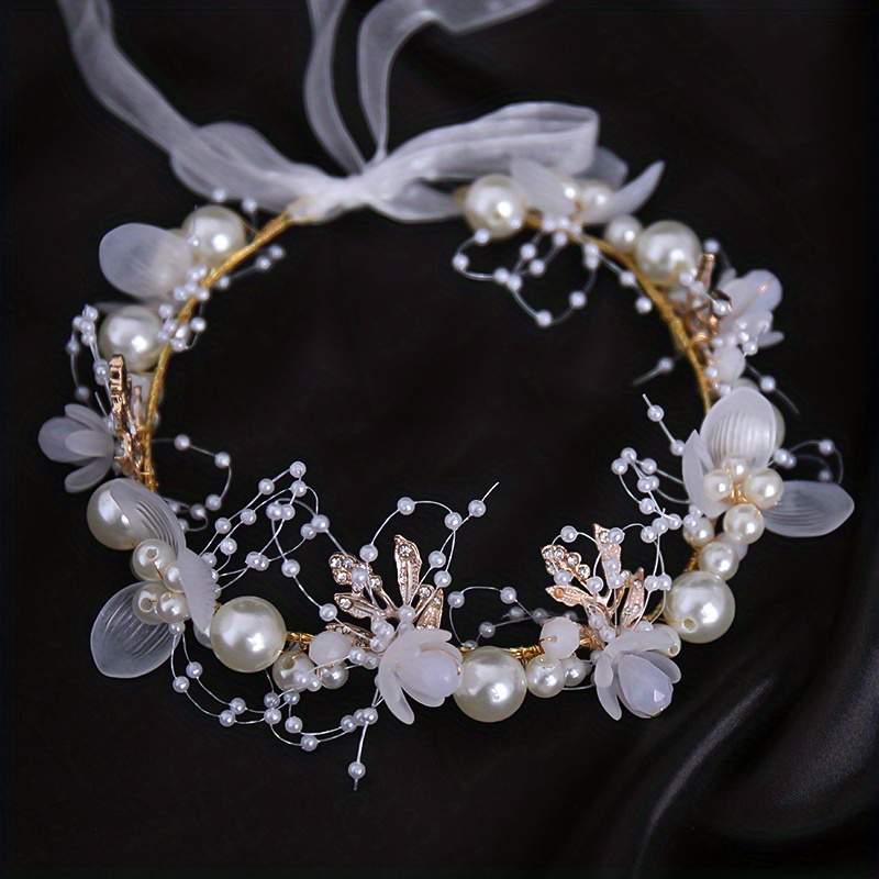 Gold Leaf White Pearl Headband