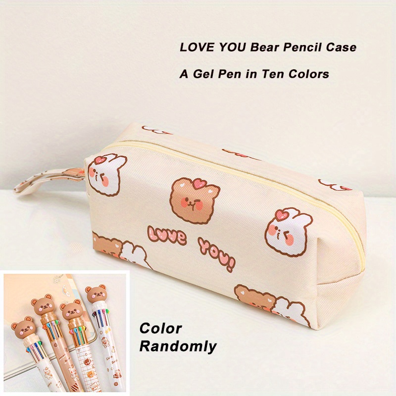 1 Simple Snap Pen Pencil Bag, Small Fresh Beard Pattern, Large