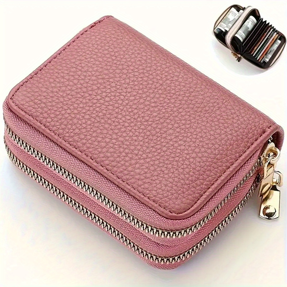 TEMU Cartera De Moda Con Doble Cremallera, Bolsa Para Documentos De Tarjeta De Crédito Corta De Doble Capa Con Patrón De Litchi, Monedero Multicolor