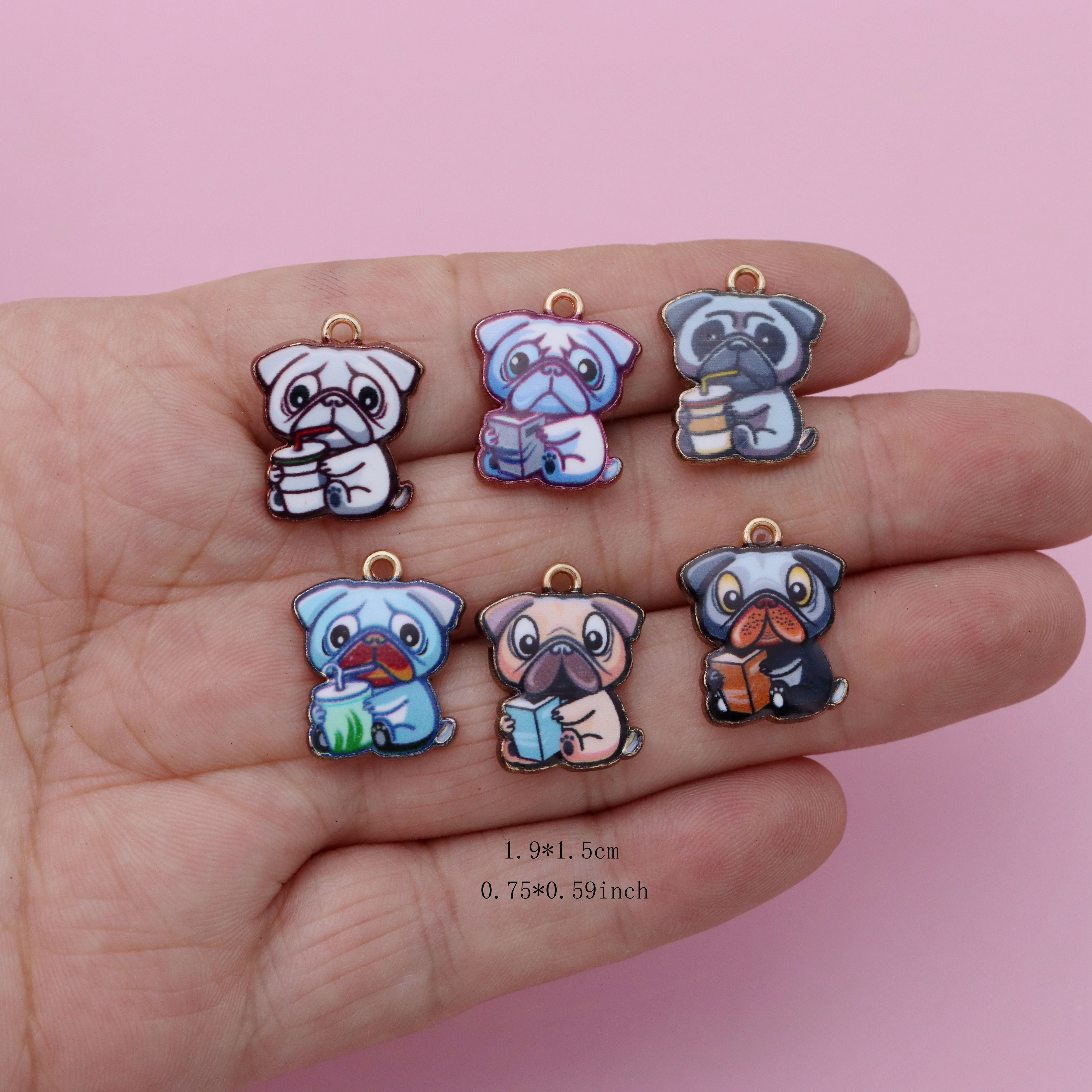 Puppy Poodle Enamel Charms - Dog Enamel Pendants Jewelry Making Supplies  4pcs Se