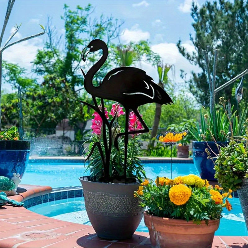 Funny Flamingo Metal Garden Stake Metal Silhouette Yard Sign Temu New