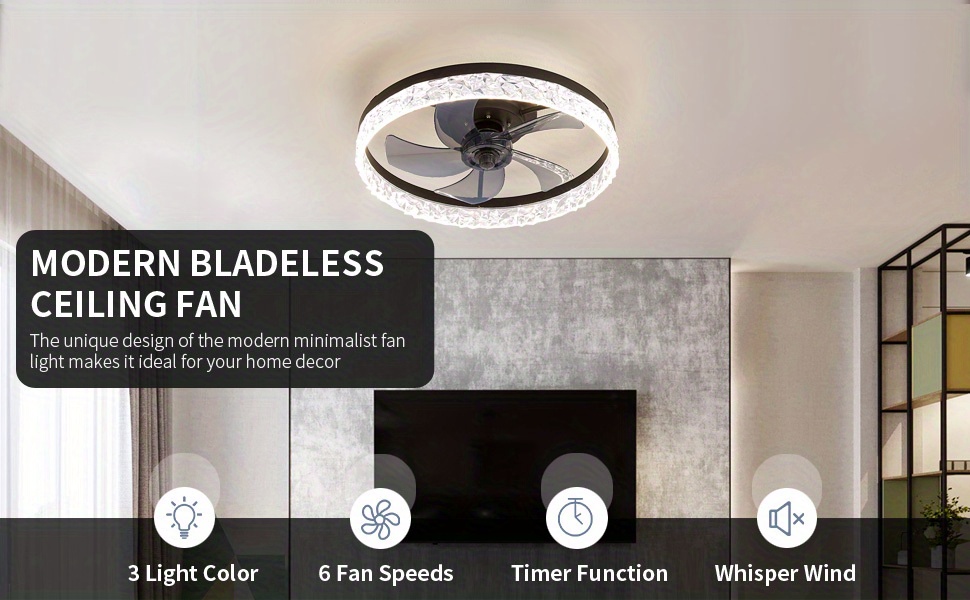Ventilador de techo moderno con kit de luz reversible, lámpara LED con  mando a distancia, 96 W, ventilador silencioso para cocina, salón,  habitación de los niños (negro) : : Iluminación