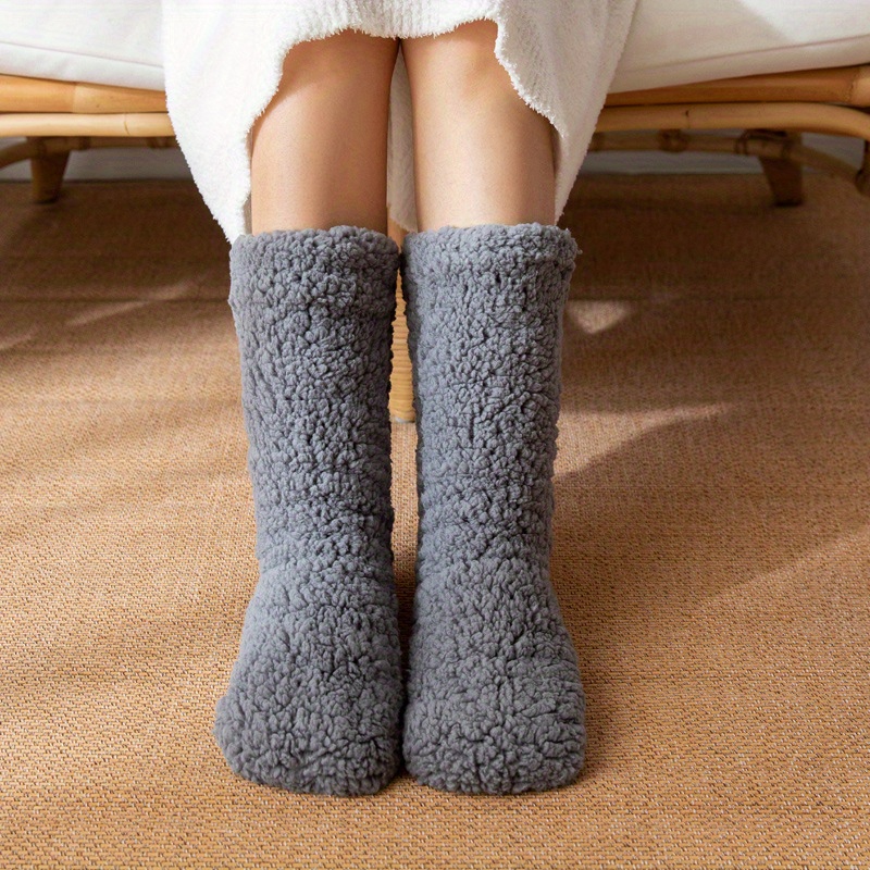 Solid Color Fuzzy Socks Women Non slip Cozy Soft Winter Warm