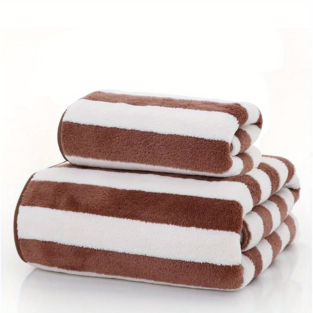 2pcs Striped Coral Fleece Towel Set for Bathroom and Home