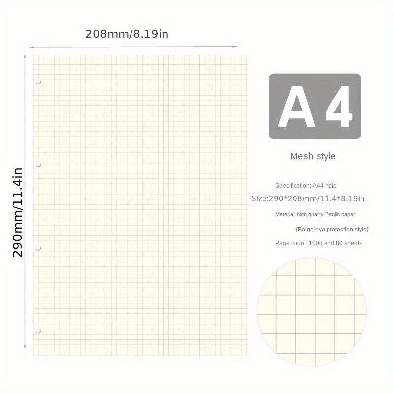 Riempimento Carta A Fogli Mobili A4 Griglia 4 Buchi Quaderno