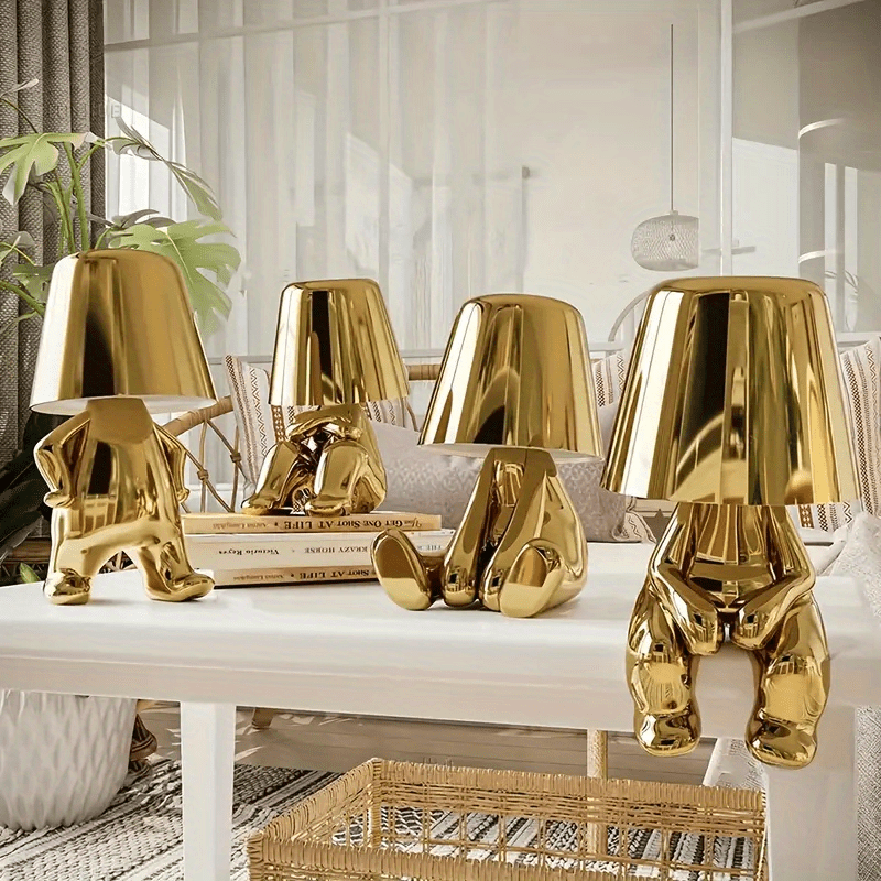 Golden Thinker Statue Led Table Lamp Usb Port Bedside Touch - Temu