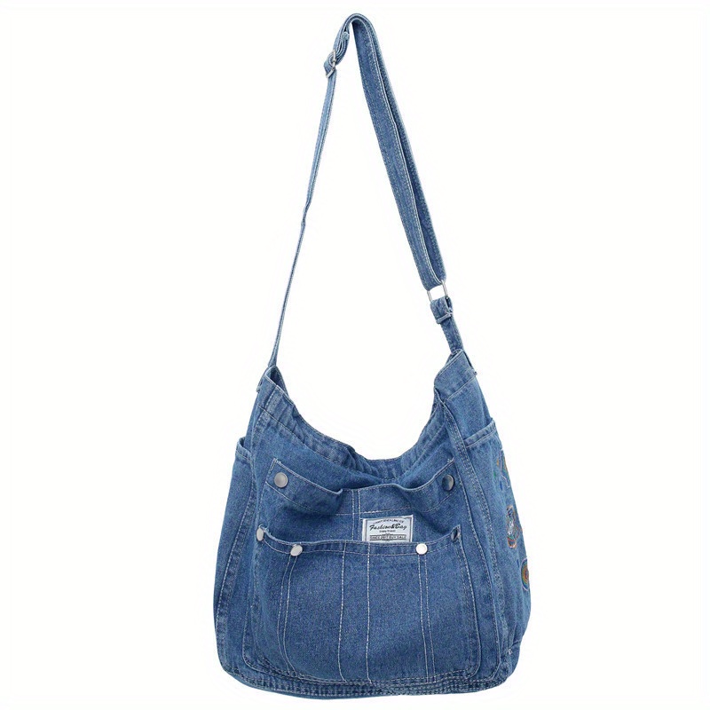 Zipper Denim Women's Bag Casual Messenger Bag Y2K Shoulder Cross Bag Female Handbag  Canvas Eco Bag