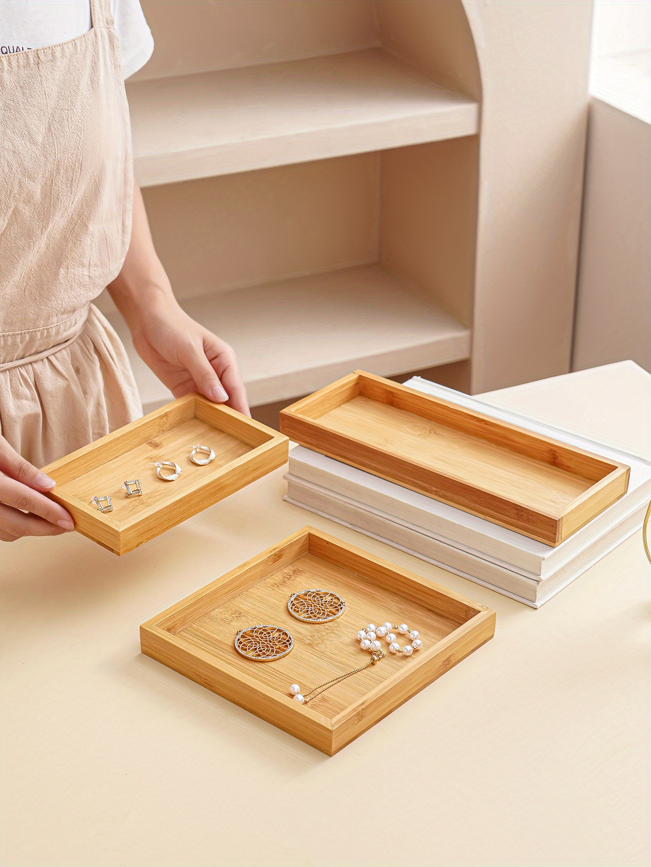 1шт. поднос из бамбукового дерева для украшений, поднос для хранения украшений 7 874 дюйма 20 811 дюйма 30 см 7 677 дюйма 19 5 см детали 0