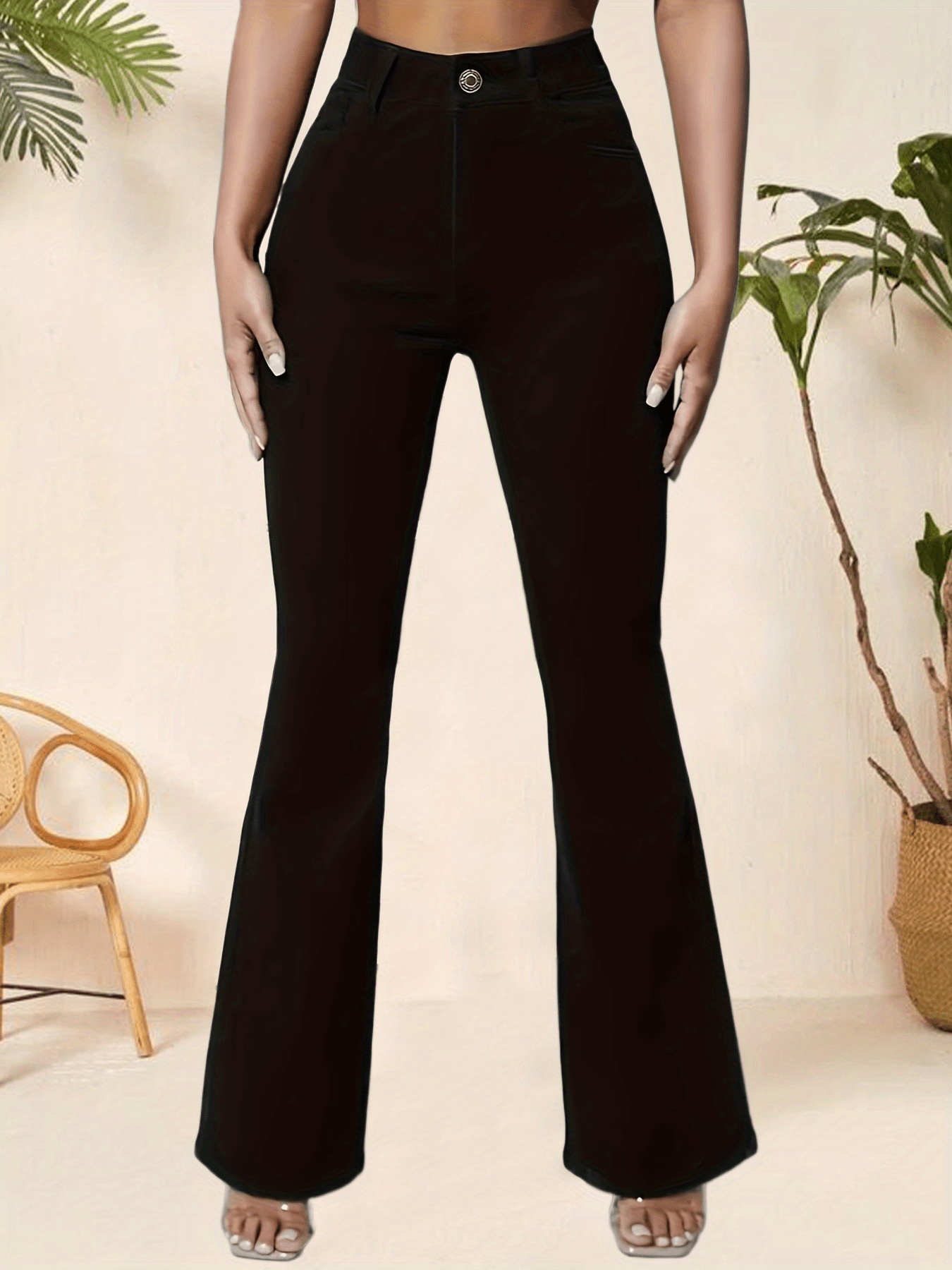 Black High Waist Flare Jeans High stretch Fashion Bell - Temu