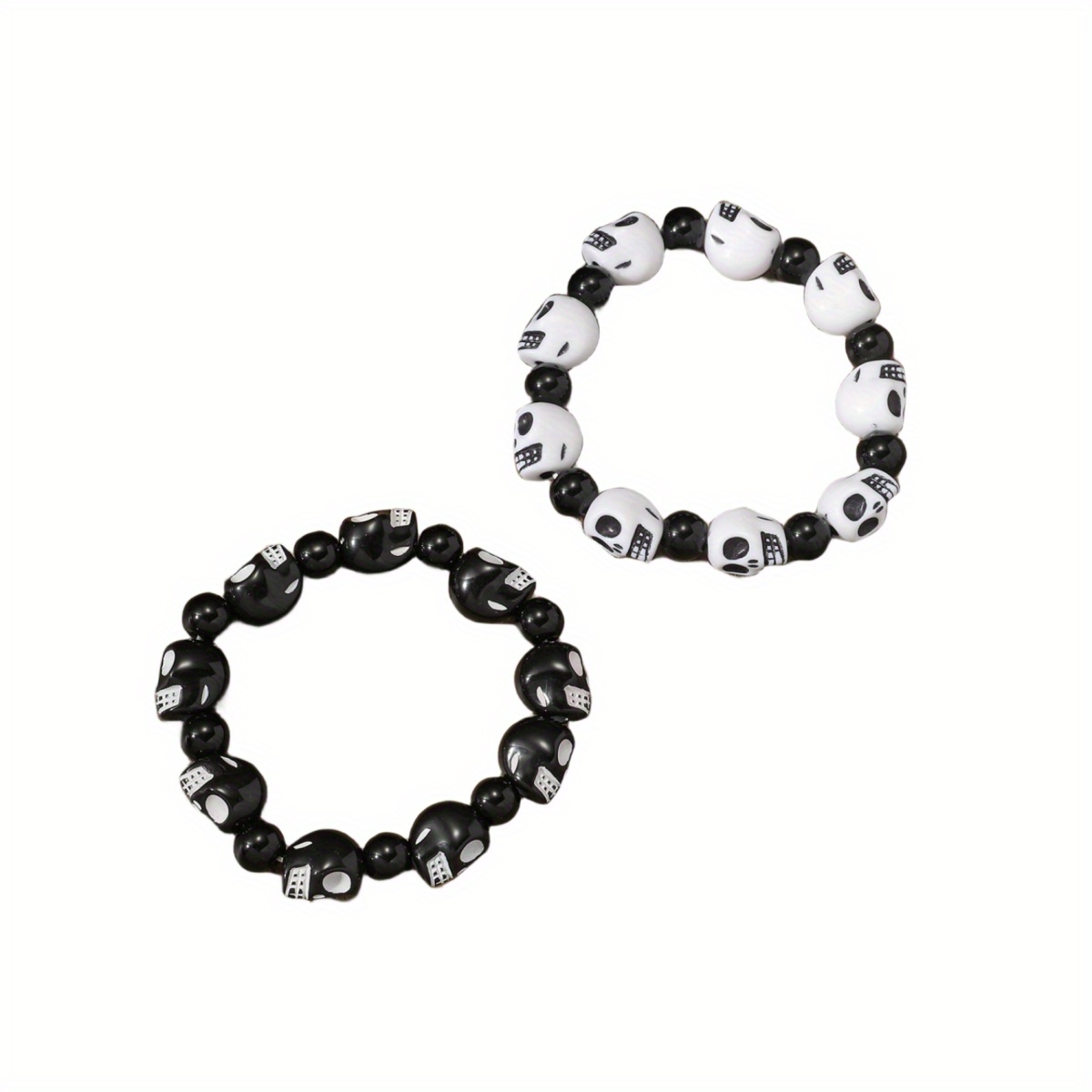 Unisex Halloween Black And White Beaded Bracelet - Temu