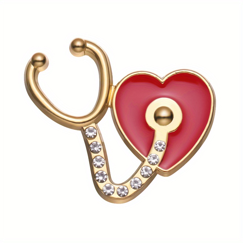 Electrocardiogram and enameled stethoscope brooch for healthcare  professionals