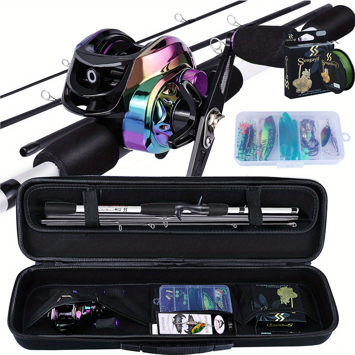 Sougayilang Fishing Full Kits Casting Rod Combo with Baitcasting Fishing  Reel Carrier Case for Convenient Travel
