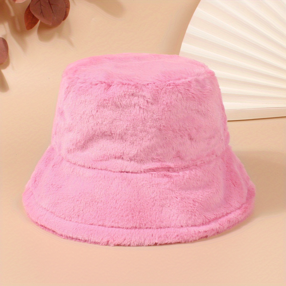 Candy Color Fuzzy Bucket Hat For Women Winter Warm Soft Plush Basin Hats Lightweight Thick Coldproof Fisherman