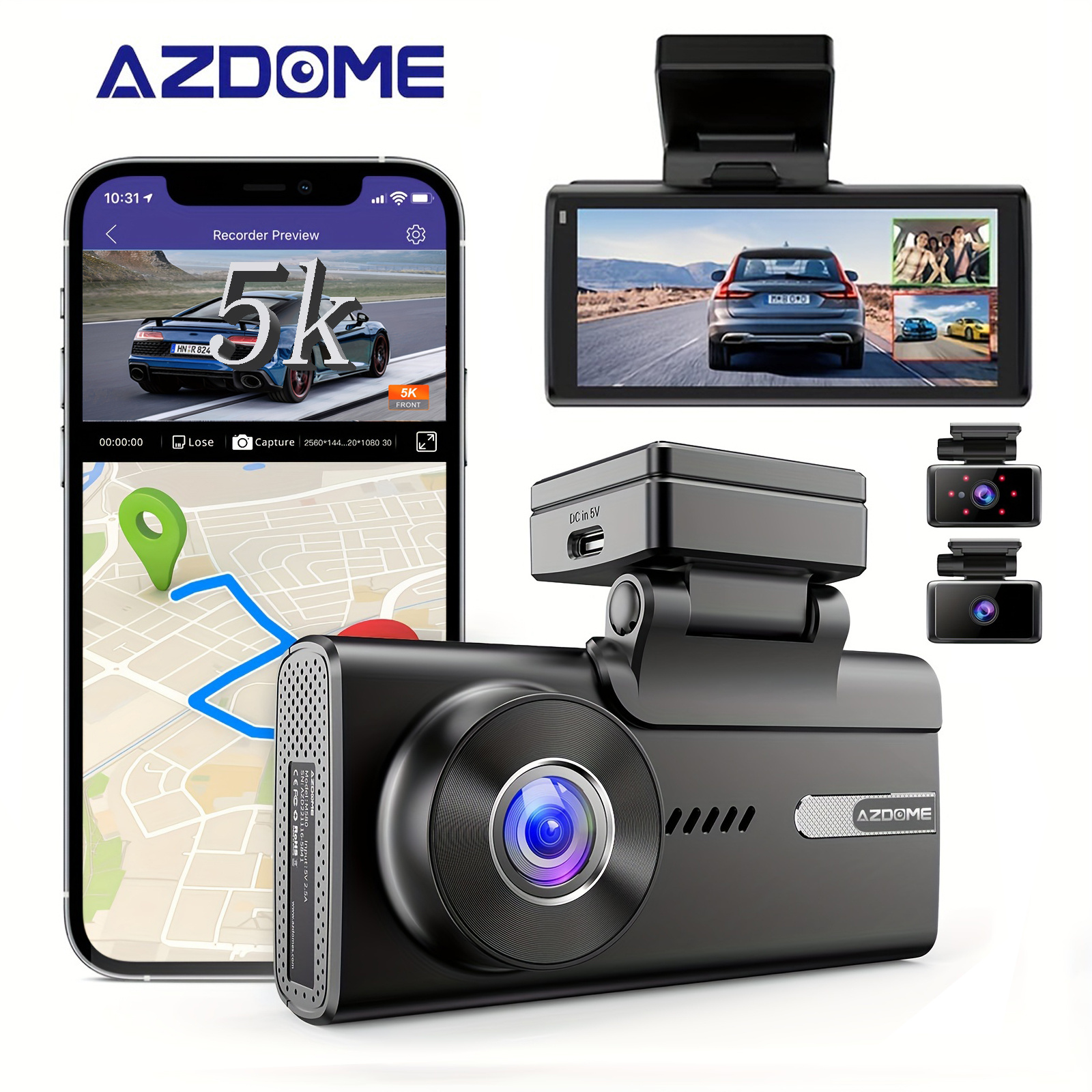 5k M580 3ch Dash Cam With Touch Screen 4k+1080p Dual Way - Temu