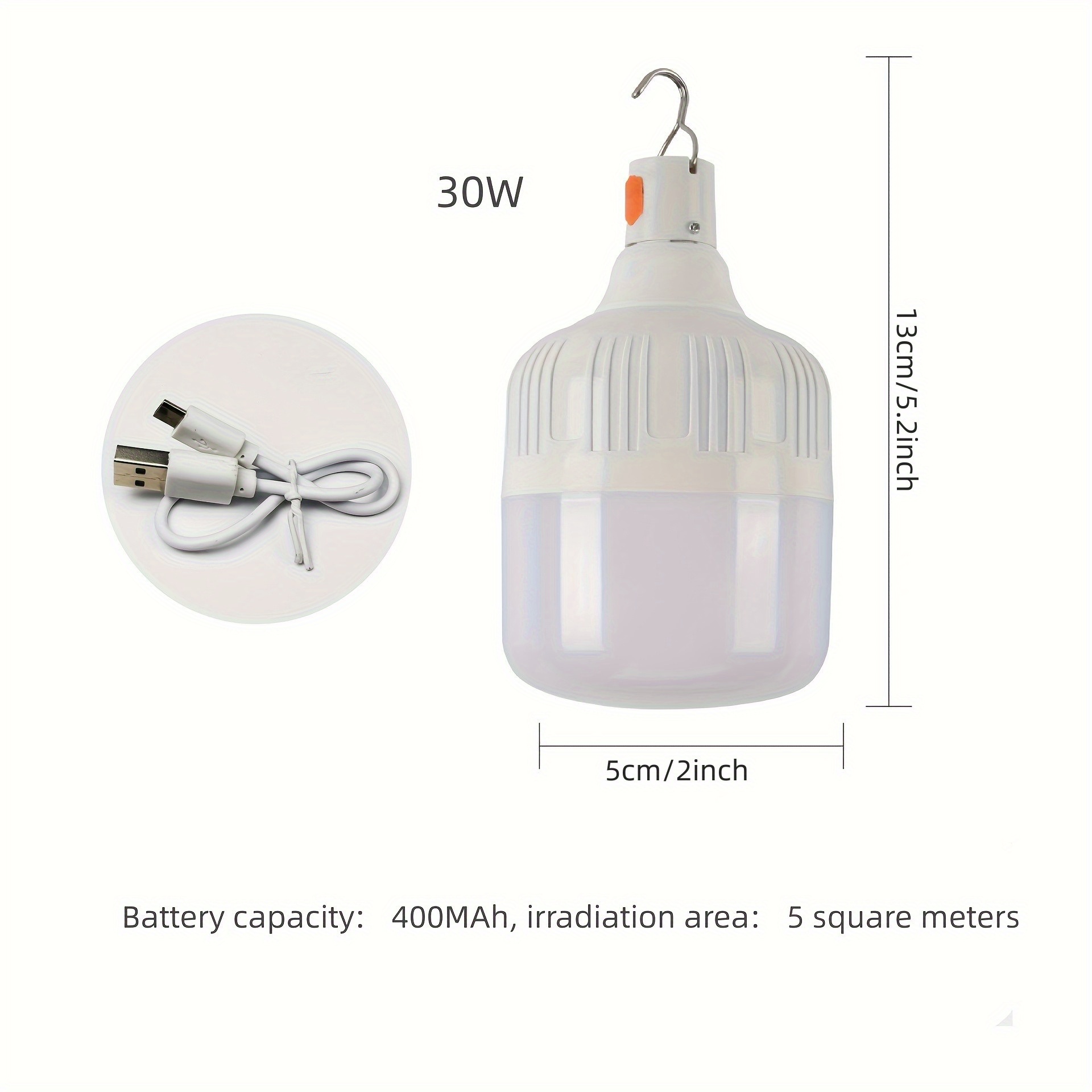 Acheter Ampoule LED rechargeable par USB, 80W, pour Camping en plein air,  pêche nocturne, éclairage d'urgence, 1 pièce
