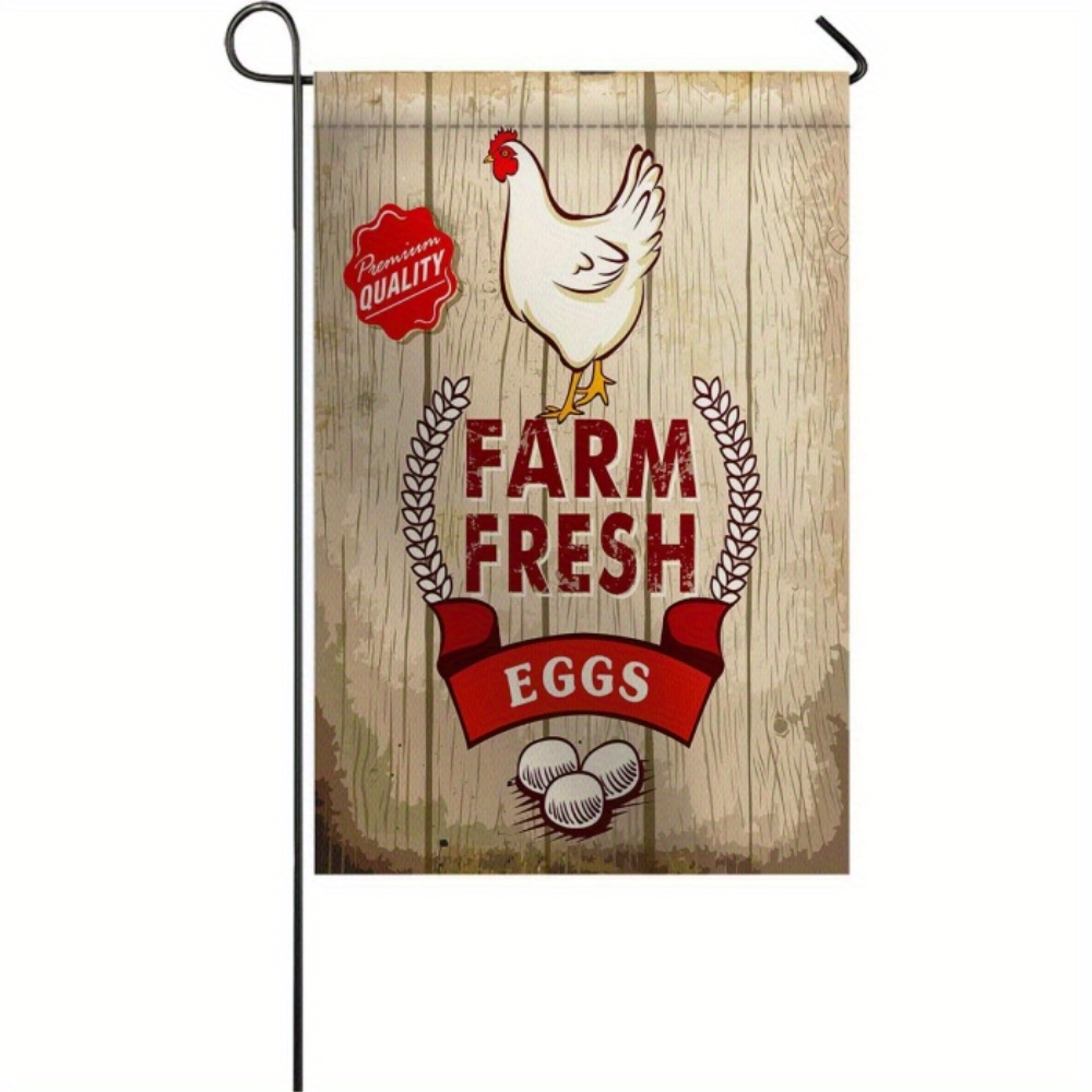 TEMU Drapeau de Jardin de de Ferme Vintage - avec Poulets et Œufs Cartoon, Décor Extérieur/Intérieur Durable Toutes Saisons, 12x18 Pouces, Mât Non