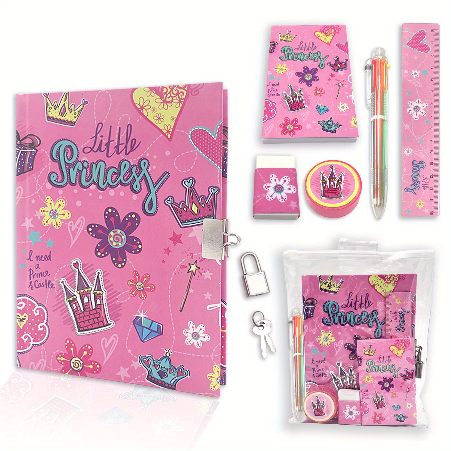 Girls Diary with Lock, Kids Journal Stationary Set for Pre School