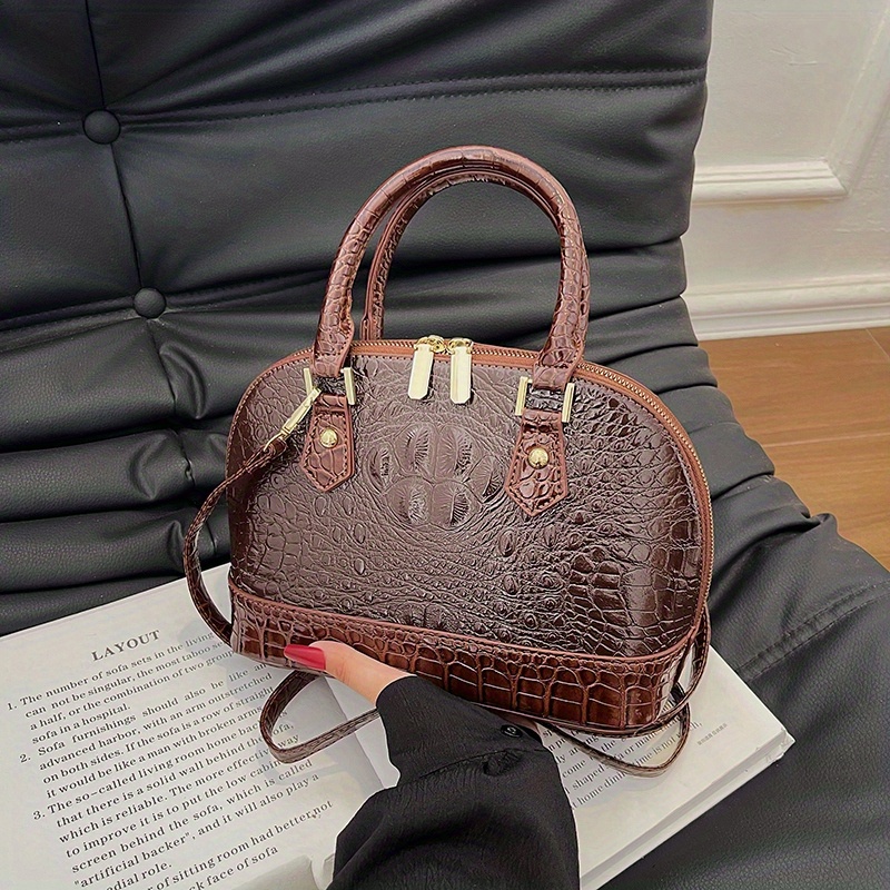 Crocodile Pattern Shell Bag For Women, Luxury Crossbody Bag