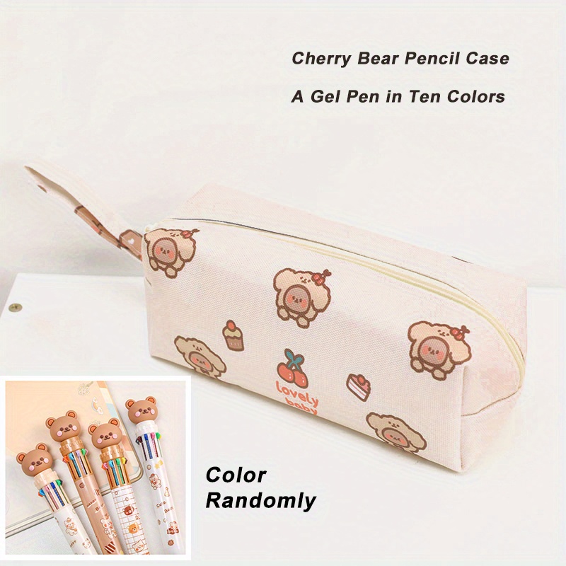 Cute Brown Bear Pencil Case, Aesthetic Pencil Pouch, Kawaii School Supplies  Makeup Bag For Girl Women Adult