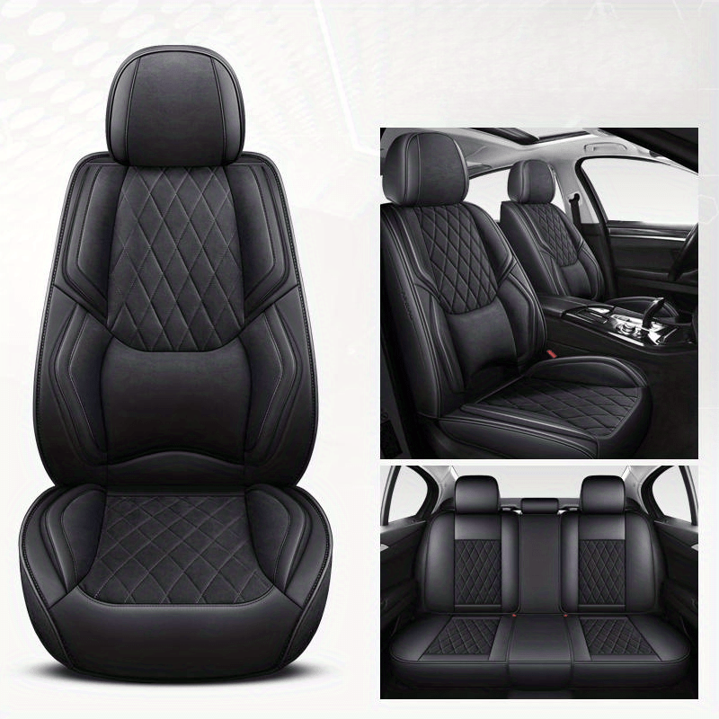 Coverado Vehicle Seat Covers, 5 Seats Full Set Gray Car Seat Cushions with  Breathable Faux Leather Lumbar Support, Universal Auto Accessories Fit for