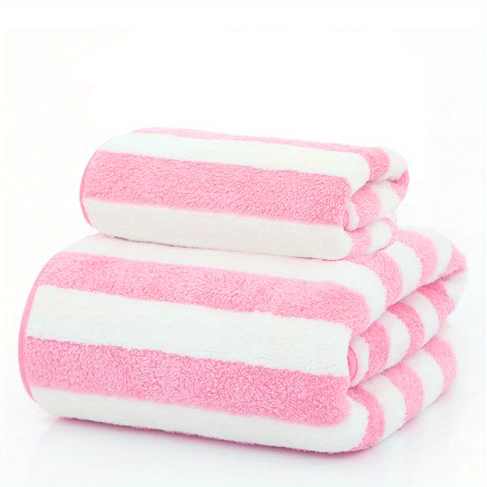 2pcs Striped Coral Fleece Towel Set for Bathroom and Home