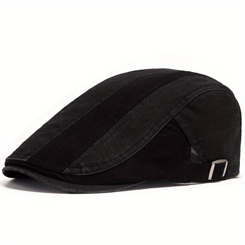 Black Fashionable Hat, Men's 1pc Vintage Cotton Visor Spring Autumn Casual Newsboy Flat Newsboy Hat Flat Hat,Temu