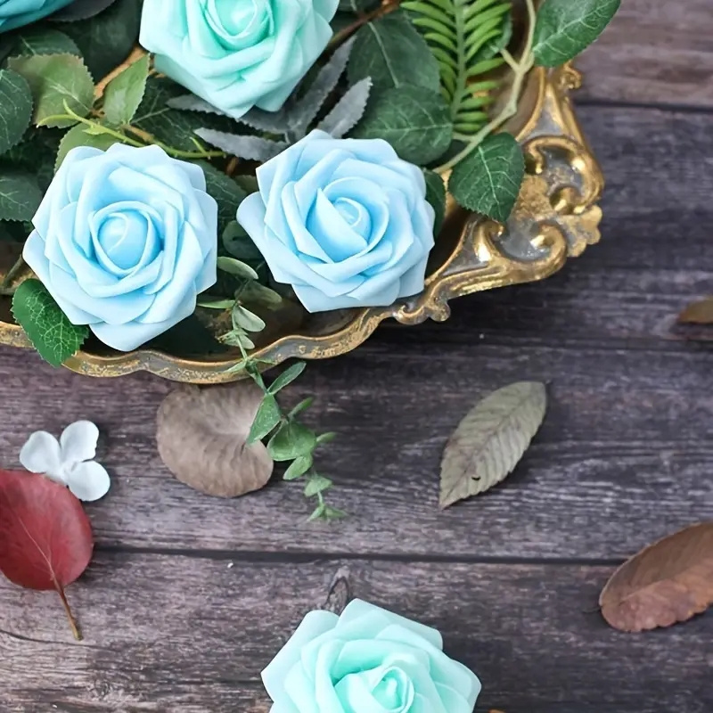 25 Vibrant Aqua Blue Artificial Roses - Perfect For Diy Wedding ...