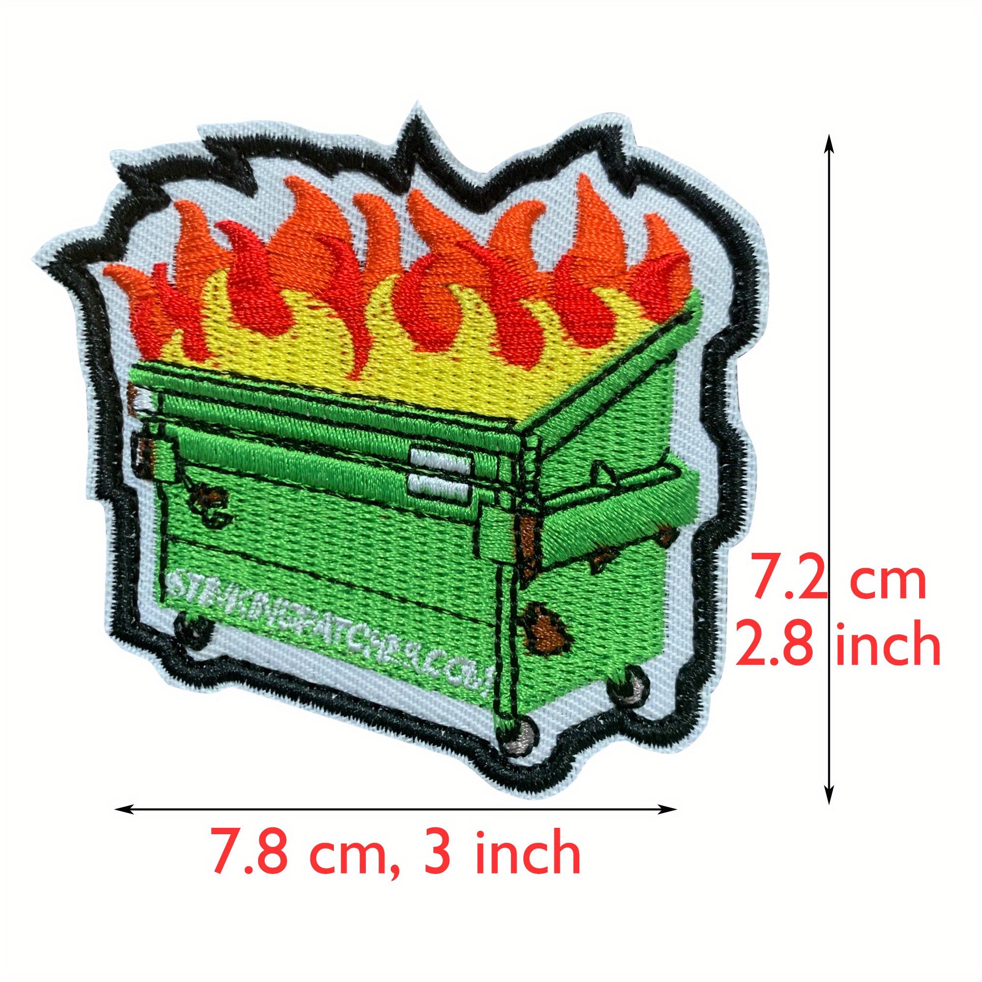 Hook loop Embroidery Patch Flaming Dustbin Fire Burning Temu