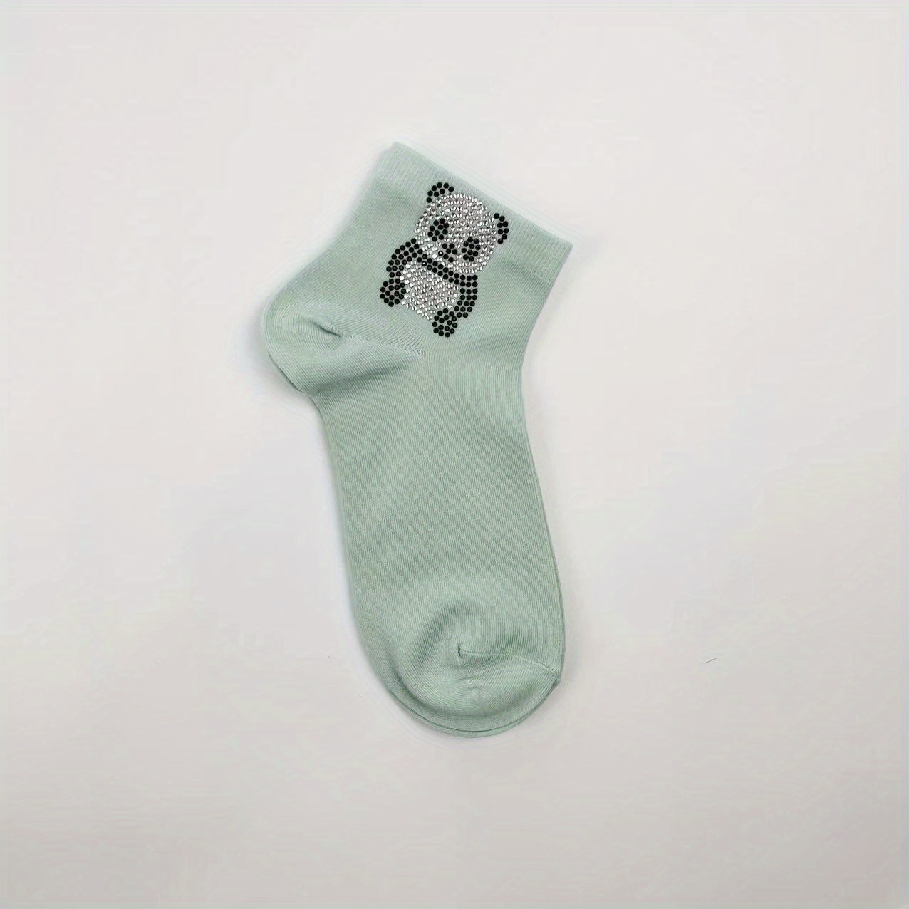 Panda Rhinestone Decor Socks Crew Short Women's Stockings