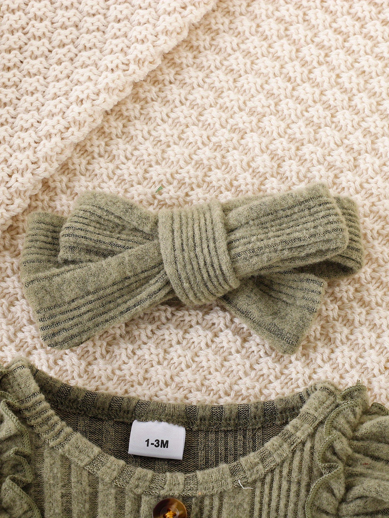 3pcs baby girl   lace bow onesie headband socks set fall winter warm outwear   moms gift details 31
