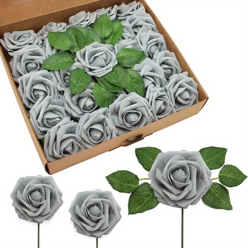 Image of 25pcs Gray Artificial Roses - Diy Wedding Bouquets, Valentine's Day Gifts, And Birthday Gifts