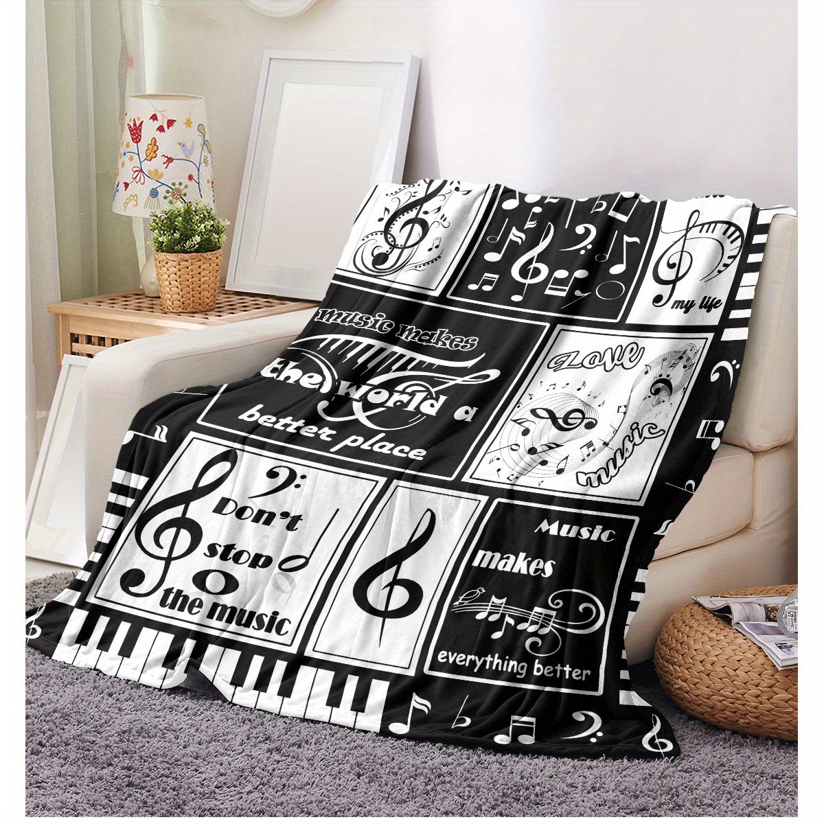 Music Piano Pattern Blanket Flannel Fabric Soft Warm Blanket - Temu