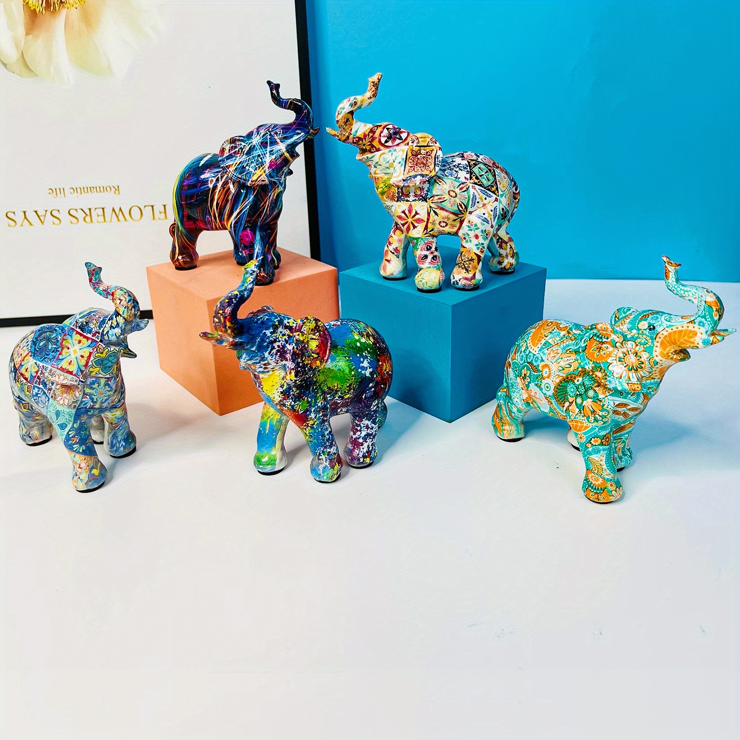 Elephant Decoration Creative Statue Resin Elephant Statue Temu