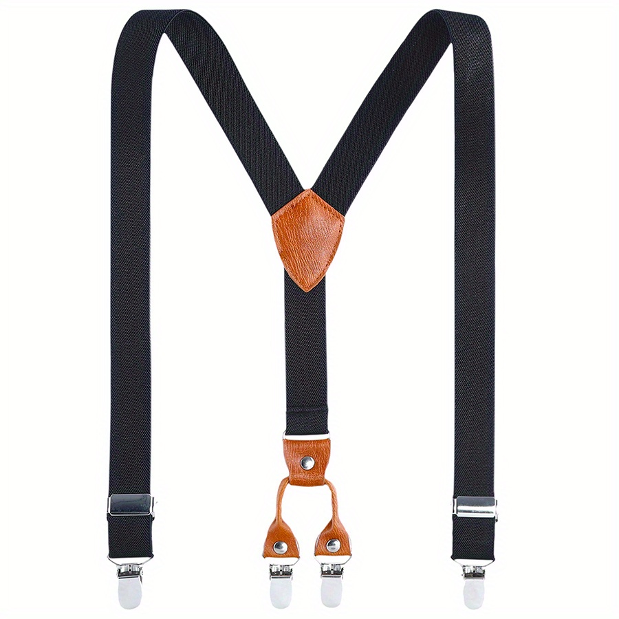 Adjustable Brown Leather Suspenders Braces for Men with Metal Clips - S