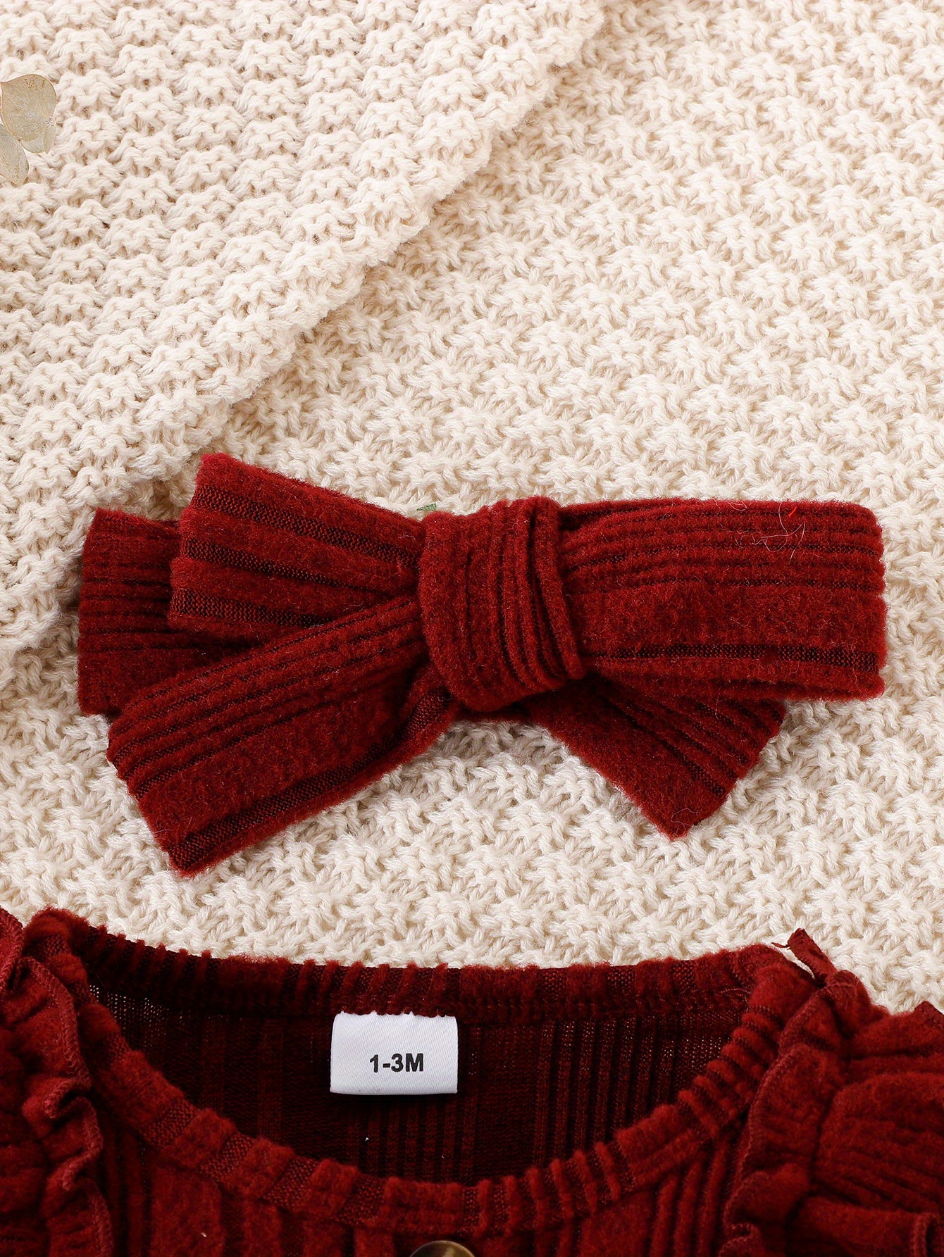 3pcs baby girl   lace bow onesie headband socks set fall winter warm outwear   moms gift details 21