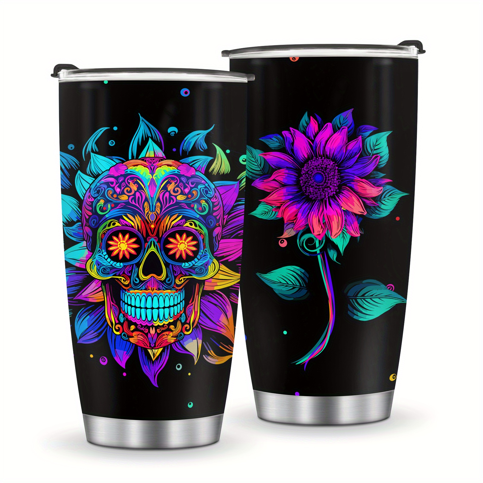 Skull Flower Tumbler With Lid Stainless Steel Water Bottle - Temu