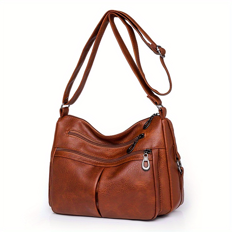 Retro Multi Pockets Crossbody Bag Soft Pu Leather Bag - Temu