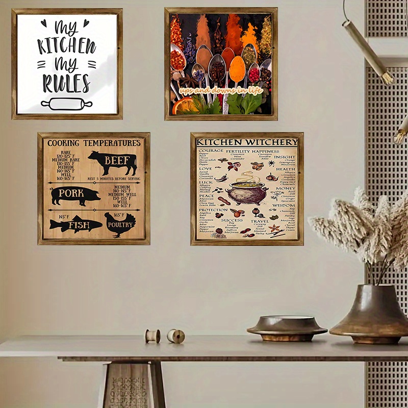 Wood Hanging Sign Kitchen Rules Wall Decor Wooden Rustic - Temu