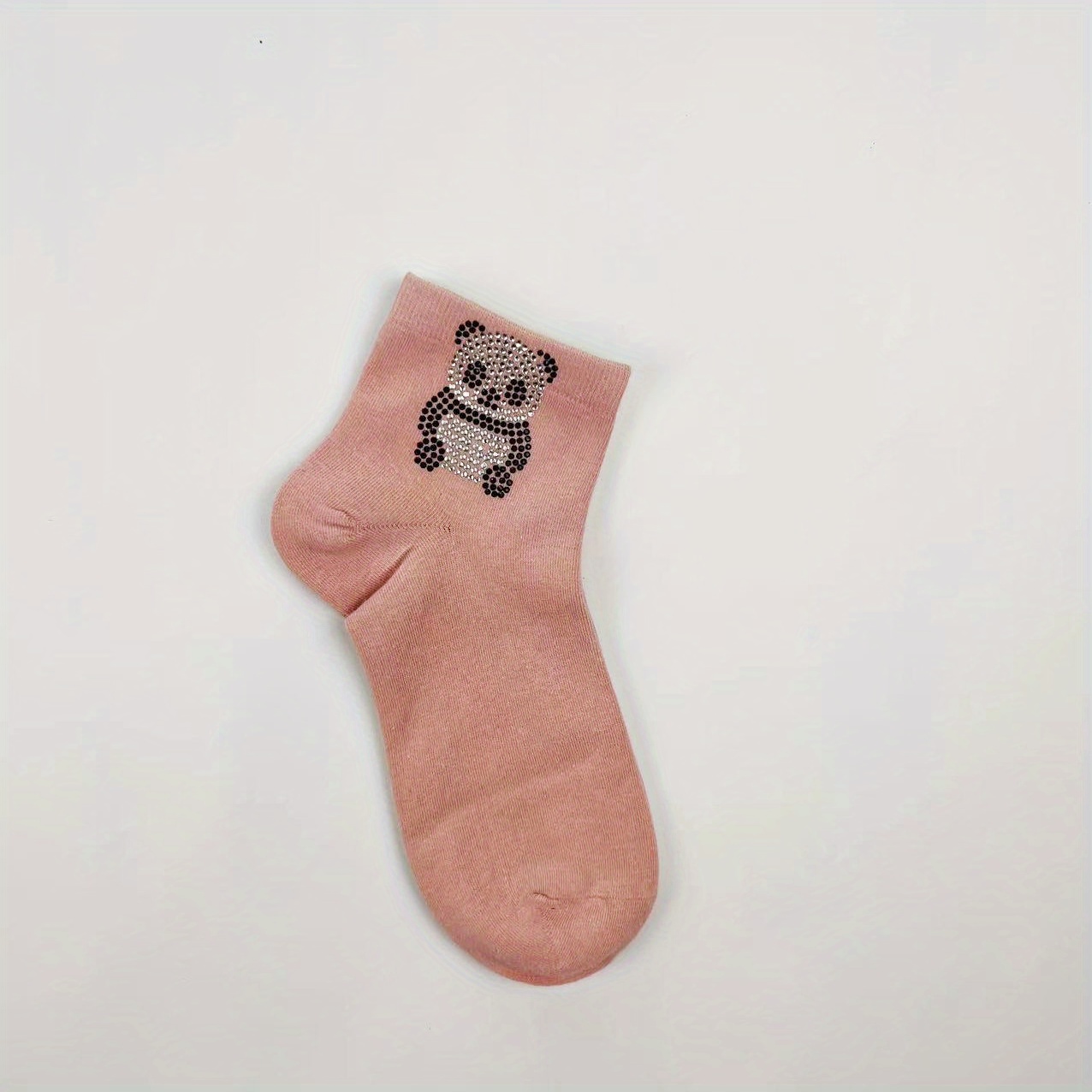 Panda Rhinestone Decor Socks Crew Short Women's Stockings