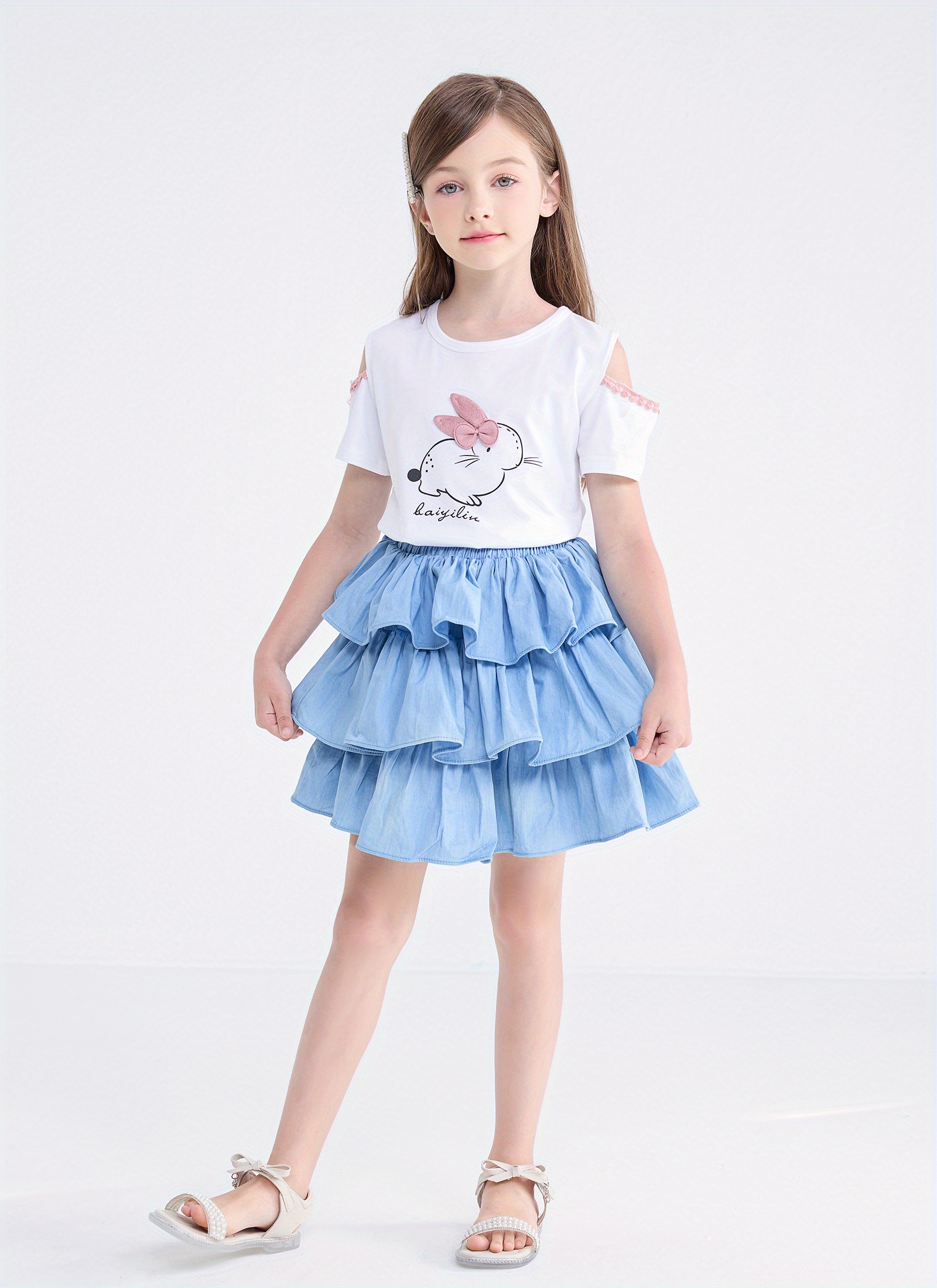 comfy-cotton-skirt-elastic-waist-layered-skirt-girls-party-temu-ireland